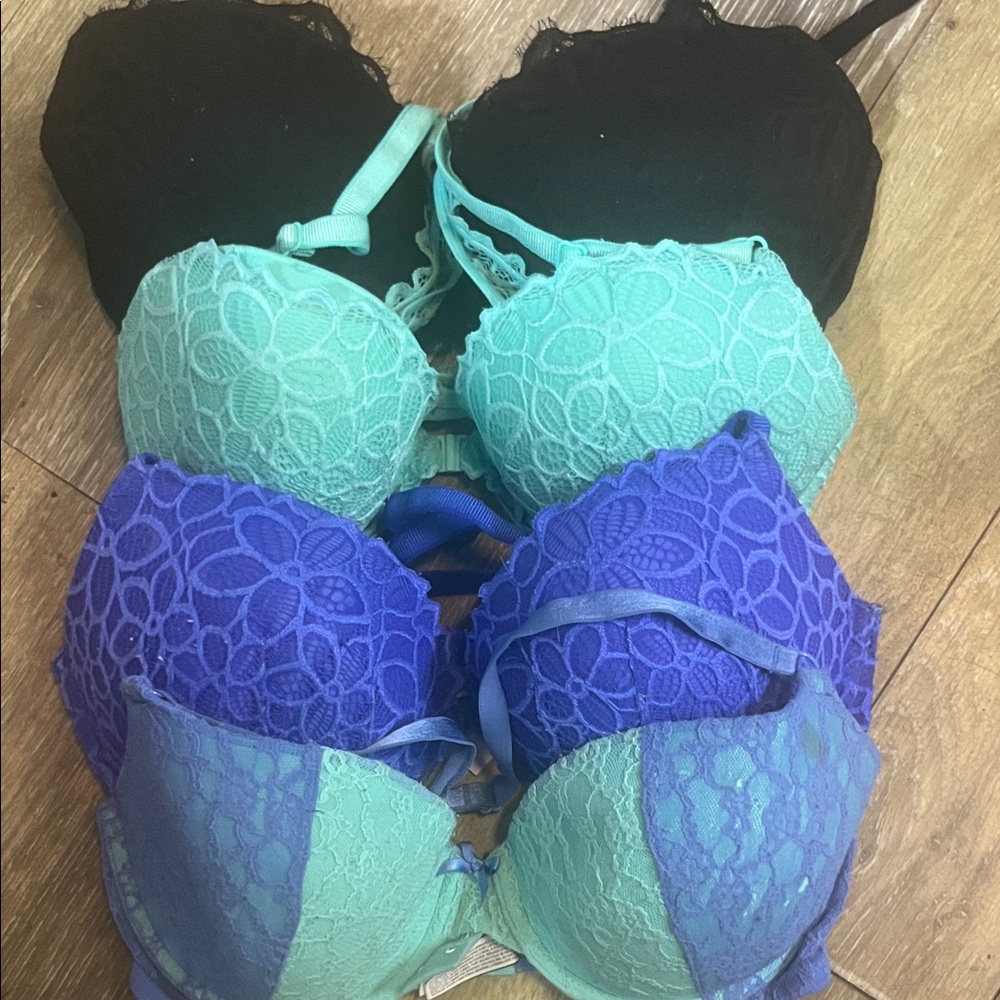 Victoria's Secret Floral Lace Bras - Black, Teal, Blue